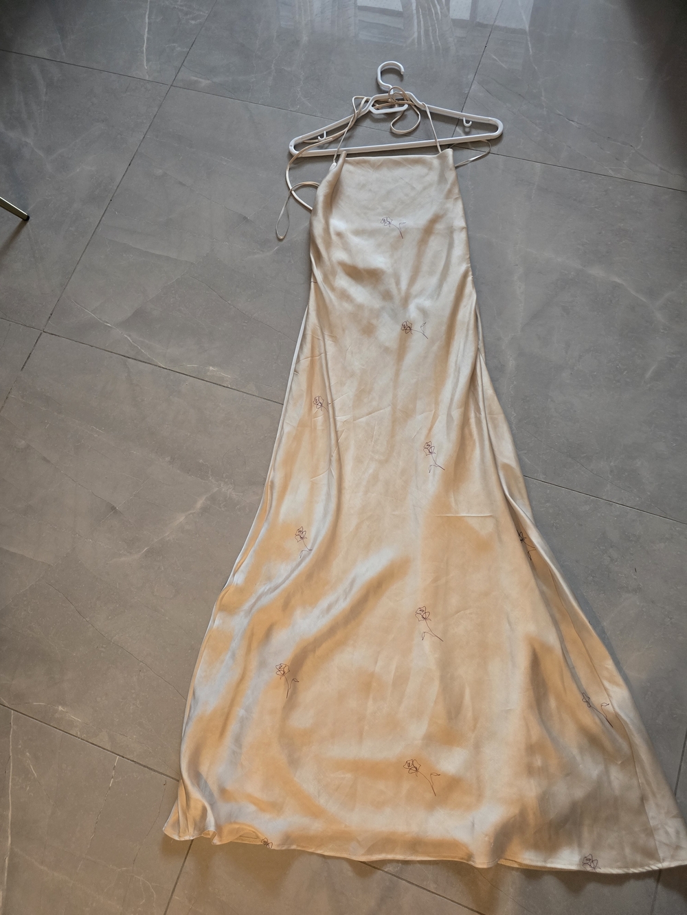 Zara Silk Ivory Halter Slip Dress with Subtle Embroidery